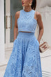 Heididress Lace Hollow Out Crewneck Crop Tank Top High Waist Maxi Swing Skirt Set