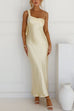 One Shoulder Sleeveless Open Back Satin Maxi Dress