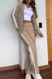 Heididress Color Block Open Front Blazer Elastic Waist Slit Wide Leg Pants Set