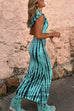 Heididress Cowl Neck Backless Tie Dye Hoodied Maxi Dress