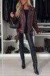 Heididress Zip Up Belted Faux Leather Trendy Jacket