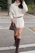 Turtleneck Chunky Knit Sweater Mini Dress