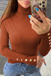 Heididress Turtleneck Gold Buttons Ribbed Knit Top