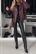 Heididress Zip Up Belted Faux Leather Trendy Jacket