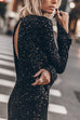 Heididress Long Sleeves Back Cut Out Sequin Midi Dress