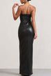 Heididress Strapless High Slit Faux Leather Bodycon Maxi Dress