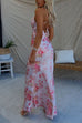 V Neck Open Back Floral Print Satin Maxi Cami Dress