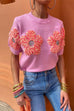 Heididress Crewneck Short Sleeves 3D Flower Sweater Top