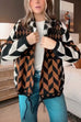 Heididress Button Down Drawstring Hem Geometric Pattern Sweater Cardigan