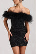 Heididress Off Shoulder Feather Trim Sequin Mini Party Dress