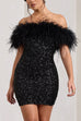 Heididress Off Shoulder Feather Trim Sequin Mini Party Dress