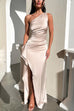 Heididress One Shoulder High Slit Satin Maxi Party Dress