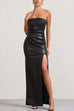 Heididress Strapless High Slit Faux Leather Bodycon Maxi Dress