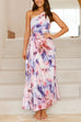 Heididress One Shoulder Sleeveless Cut Out Floral Print Pleated Maxi Dress