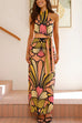 Criss Cross Halter Backless Floral Print Maxi Dress