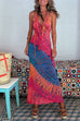 Heididress Ruffle Trim Halter Lace-up Backless Tie Dye Maxi Dress