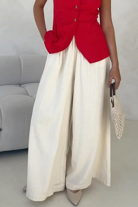 Heididress Elastic Waist Wide Leg Cotton Linen Palazzo Pants