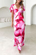 V Neck Flare Sleeves Floral Print Maxi Dress