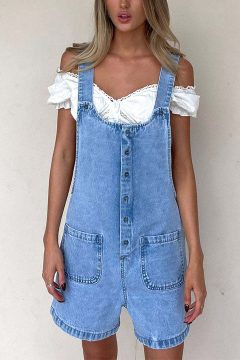 Heididress Button Up Pocketed Denim Romper