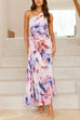 Heididress One Shoulder Sleeveless Cut Out Floral Print Pleated Maxi Dress