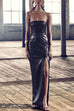 Heididress Strapless High Slit Faux Leather Bodycon Maxi Dress