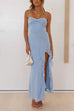 Heididress Spaghetti Strap Ruffle Slit Maxi Chiffon Dress