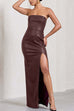 Heididress Strapless High Slit Faux Leather Bodycon Maxi Dress