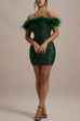 Heididress Off Shoulder Feather Trim Sequin Mini Party Dress