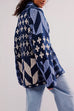 Heididress Button Down Drawstring Hem Geometric Pattern Sweater Cardigan