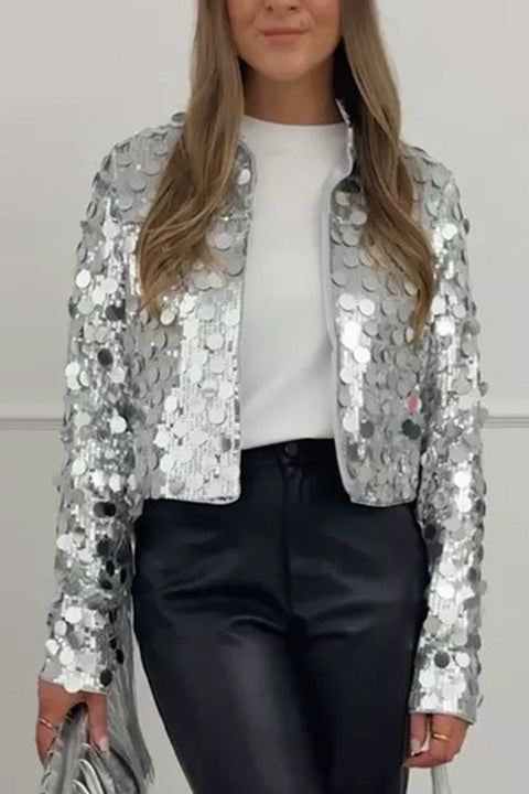 Heididress Open Front Cropped Sequin Jacket