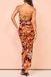 Open Back Ruched Floral Print Bodycon Maxi Cami Dress