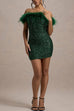 Heididress Off Shoulder Feather Trim Sequin Mini Party Dress