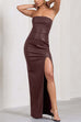 Heididress Strapless High Slit Faux Leather Bodycon Maxi Dress