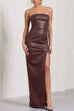 Heididress Strapless High Slit Faux Leather Bodycon Maxi Dress