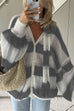 Heididress Lantern Sleeves Button Down Color Block Stripes Sweater with Scarf