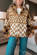 Heididress Button Down Drawstring Hem Geometric Pattern Sweater Cardigan