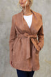 Heididress Collared Open Front Faux Suede Coat with Belt