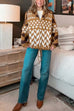 Heididress Button Down Drawstring Hem Geometric Pattern Sweater Cardigan