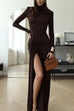 Heididress Turtleneck Ruched High Slit Maxi Party Dress