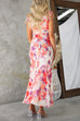 V Neck Frill Trim Sleeveless Floral Print Maxi Dress