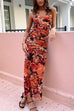 Open Back Ruched Floral Print Bodycon Maxi Cami Dress
