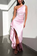 Heididress One Shoulder High Slit Satin Maxi Party Dress