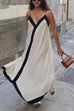 Heididress Spaghetti Strap V Neck Color Block Maxi Holiday Dress