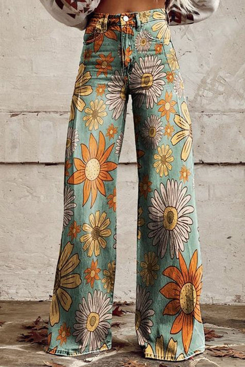Heididress Vintage Floral Print Wide Leg Pants