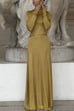 Turtleneck Long Sleeves Metallic Maxi Evening Dress