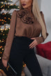 Heididress V Neck Long Sleeves Flower Detail Satin Shirt