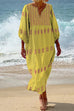 Heididress 3/4 Balloon Sleeves Bohe Printed Caftan Midi Vacation Dress