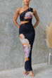 Heididress One Shoulder Cut Out Lace Splice Floral Maxi Bodycon Dress