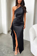 Heididress One Shoulder High Slit Satin Maxi Party Dress