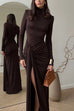 Heididress Turtleneck Ruched High Slit Maxi Party Dress